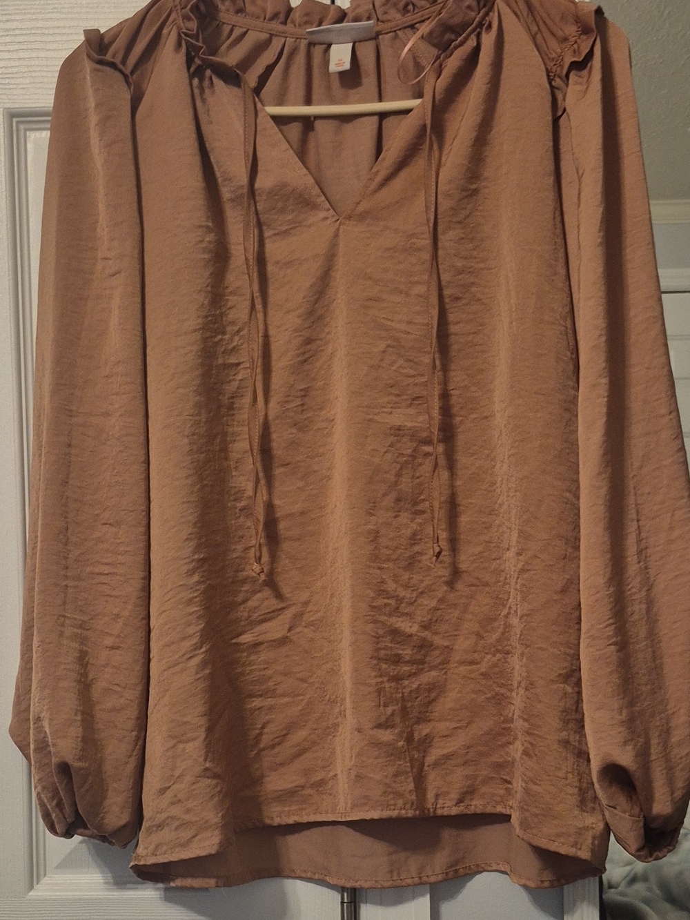 Knox Rose Rust-Tan Tie Neck Long Sleeve Tunic